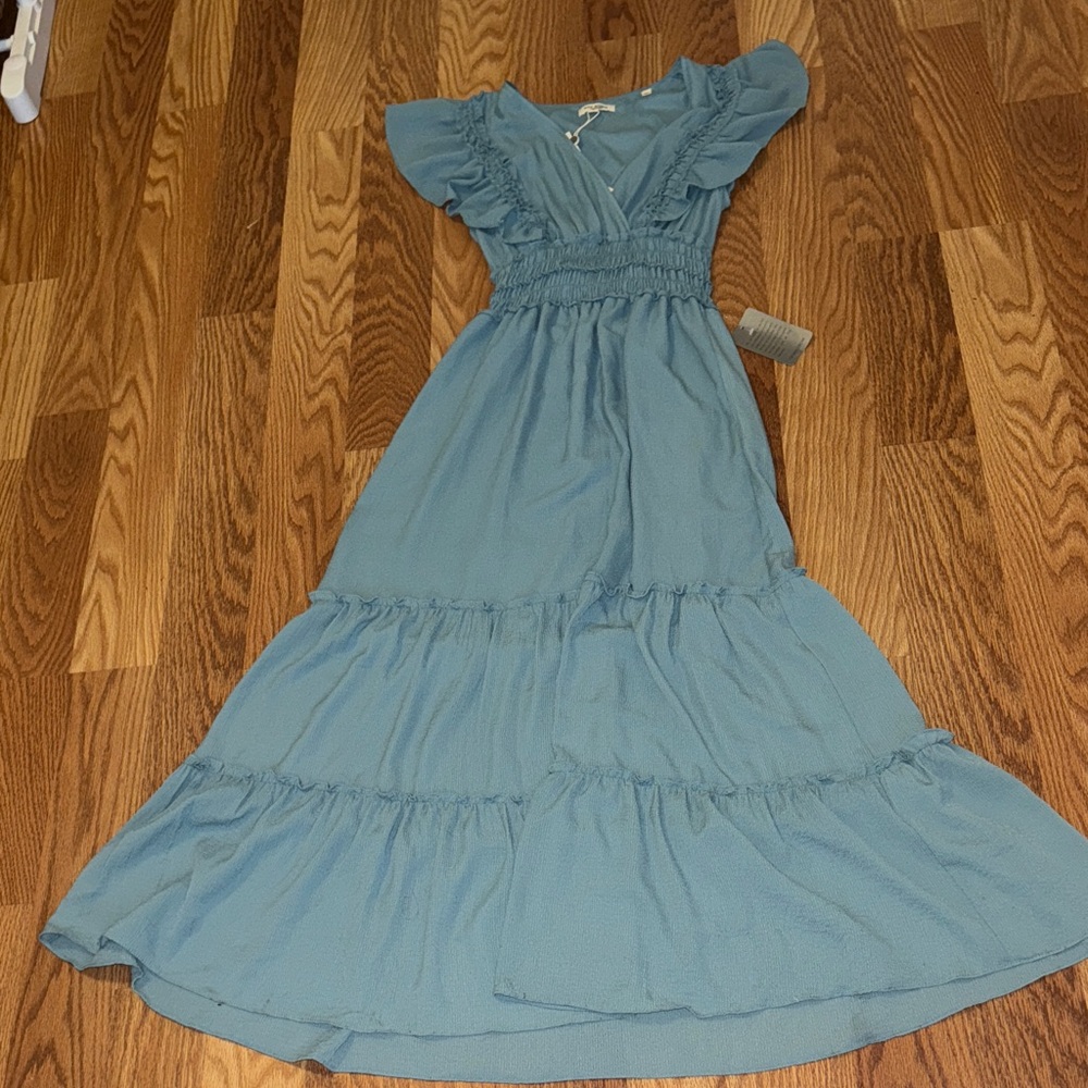 Max Studio Ruffled Blue Maxi Dress